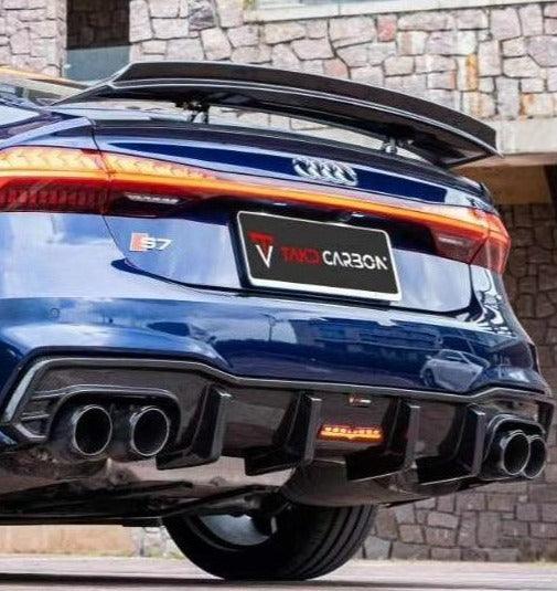 Audi S7 A7 (with s-line bumper) C8 2019 2020 2021 2022 2023 2024 with Aftermarket Parts - Rear Diffuser Pre-preg Carbon Fiber from TAKD Carbon