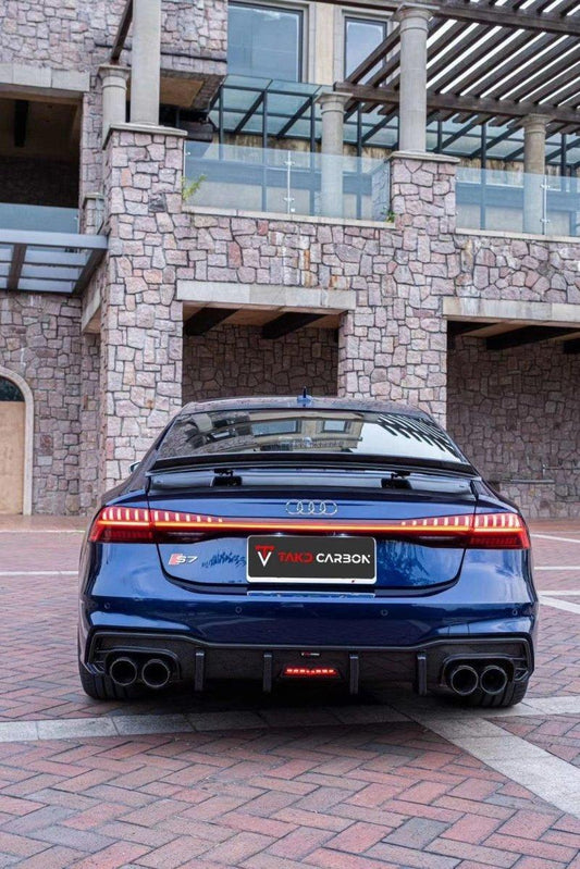 Audi S7 A7 (with s-line bumper) C8 2019 2020 2021 2022 2023 2024 with Aftermarket Parts - Rear Diffuser Pre-preg Carbon Fiber from TAKD Carbon