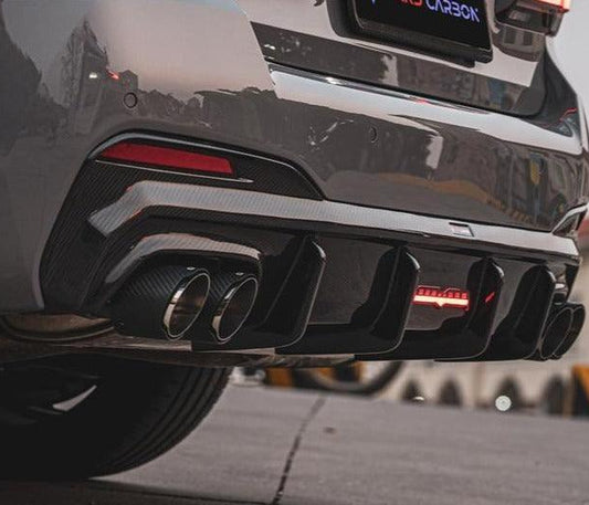 BMW 5 Series M550 540 530 (with M-package bumper, does not fit base model) G30 LCI 2021-ON with Aftermarket Parts - Rear Diffuser Pre-preg Carbon Fiber from TAKD Carbon