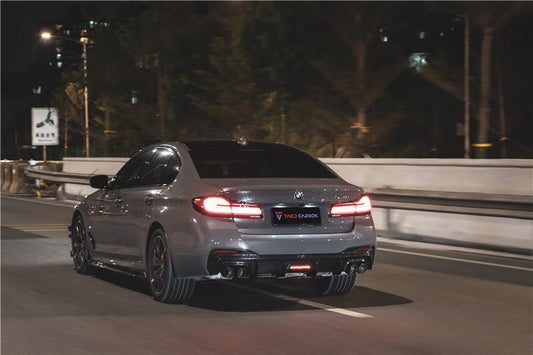 BMW 5 Series M550 540 530 (with M-package bumper, does not fit base model) G30 LCI 2021-ON with Aftermarket Parts - Rear Diffuser Pre-preg Carbon Fiber from TAKD Carbon