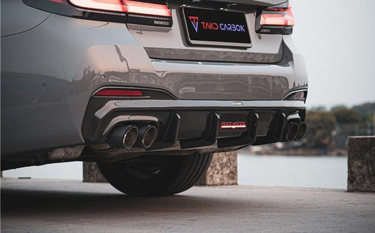 BMW 5 Series M550 540 530 (with M-package bumper, does not fit base model) G30 LCI 2021-ON with Aftermarket Parts - Rear Diffuser Pre-preg Carbon Fiber from TAKD Carbon