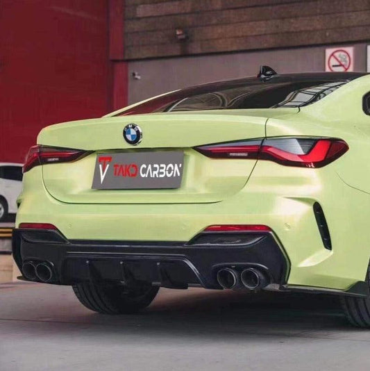 BMW 4 Series 430i (with M-package bumper, does not fit base model) M440i G22 G23 2020-ON with Aftermarket Parts - Rear Diffuser & Canards Pre-preg Carbon Fiber from TAKD Carbon