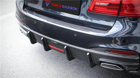 BMW 5 series M550 540 530 (with M-package bumper, does not fit base model) G30 Pre-LCI 2017 2018 2019 2020 with Aftermarket Parts - Rear Diffuser & Canards Pre-preg Carbon Fiber from TAKD Carbon