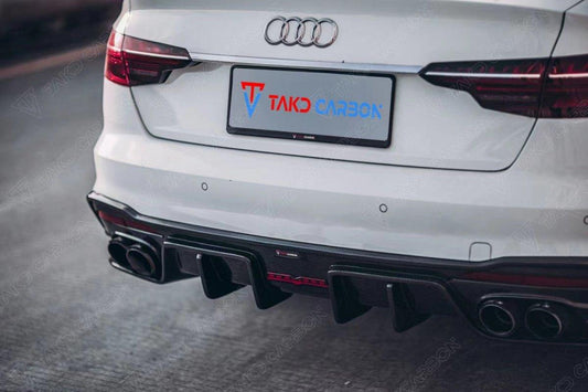 Audi S4 B9.5 2020 2021 2022 2023 2024 with Aftermarket Parts - V2 Style Rear Diffuser & Canards Pre-preg Carbon Fiber from TAKD Carbon