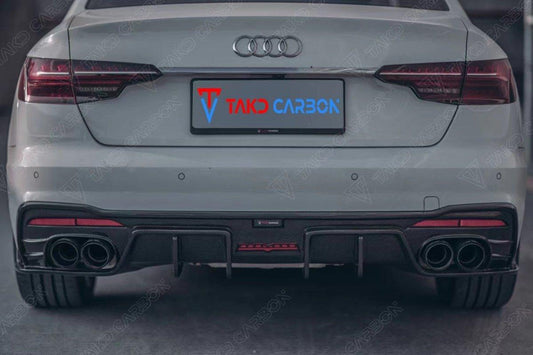 Audi S4 B9.5 2020 2021 2022 2023 2024 with Aftermarket Parts - V2 Style Rear Diffuser & Canards Pre-preg Carbon Fiber from TAKD Carbon