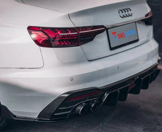 Audi S4 B9.5 2020 2021 2022 2023 2024 with Aftermarket Parts - V2 Style Rear Diffuser & Canards Pre-preg Carbon Fiber from TAKD Carbon