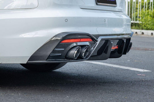 Audi S4 B9.5 2020-ON with Aftermarket Parts - V1 Style Rear Diffuser Pre-preg Carbon Fiber from TAKD Carbon