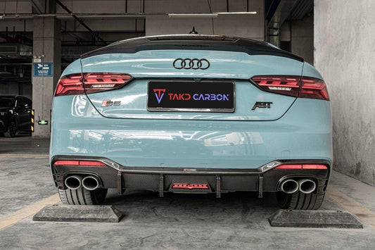 Audi S5 A5 S-line (with s-line bumper) B9.5 2020 2021 2022 2023 2024 with Aftermarket Parts - Rear Diffuser Pre-preg Carbon Fiber from TAKD Carbon