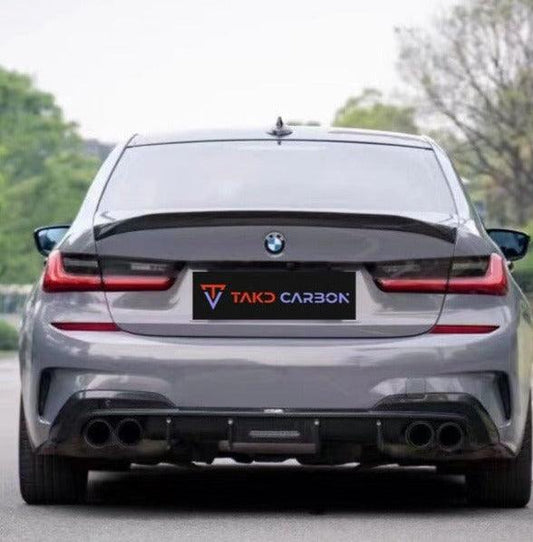 BMW 3 Series 330i (with M-package bumper,Does not fit base model) M340i G20 Pre-LCI 2019 2020 2021 2022 with Aftermarket Parts - V1 Style Rear Diffuser Pre-preg Carbon Fiber from TAKD Carbon