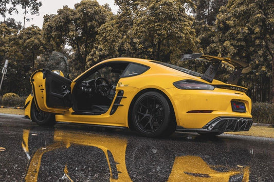 Porsche 718 Cayman / Boxster / GTS 2017-ON with Aftermarket Parts - V1 Rear Wing Pre-preg Carbon Fiber from TAKD Carbon