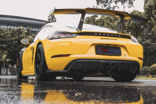 Porsche 718 Cayman / Boxster / GTS 2017-ON with Aftermarket Parts - V1 Rear Wing Pre-preg Carbon Fiber from TAKD Carbon
