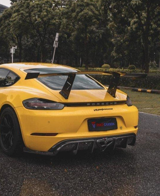 Porsche 718 Cayman / Boxster / GTS 2017-ON with Aftermarket Parts - V1 Rear Wing Pre-preg Carbon Fiber from TAKD Carbon