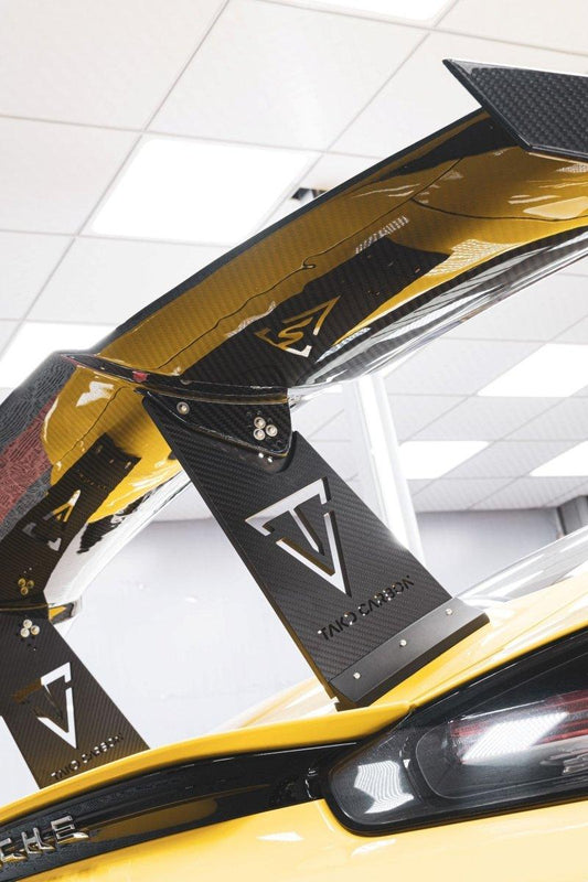 Porsche 718 Cayman / Boxster / GTS 2017-ON with Aftermarket Parts - V1 Rear Wing Pre-preg Carbon Fiber from TAKD Carbon