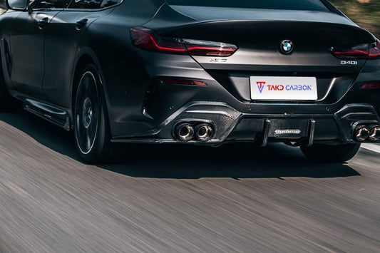 BMW 8 Series M850 840 G16 2018 2019 2020 2021 2022 2023 2024 with Aftermarket Parts - V1 Style Side Skirts Pre-preg Carbon Fiber from TAKD Carbon