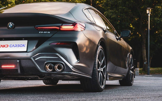 BMW 8 Series M850 840 G16 2018 2019 2020 2021 2022 2023 2024 with Aftermarket Parts - V1 Style Side Skirts Pre-preg Carbon Fiber from TAKD Carbon