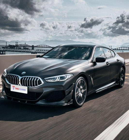 BMW 8 Series M850 840 G16 2018 2019 2020 2021 2022 2023 2024 with Aftermarket Parts - V1 Style Side Skirts Pre-preg Carbon Fiber from TAKD Carbon