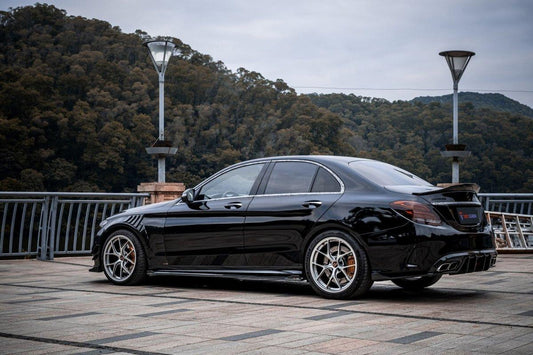 Mercedes Benz C-Class C63/C63S W205 (fits both Pre-Facelift & Facelift) W205 2015 2016 2017 2018 2019 2020 2021 with Aftermarket Parts - V1 Side Skirts Pre-preg Carbon Fiber from TAKD Carbon