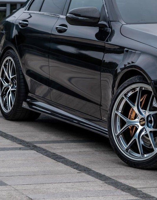 Mercedes Benz C-Class C63/C63S W205 (fits both Pre-Facelift & Facelift) W205 2015 2016 2017 2018 2019 2020 2021 with Aftermarket Parts - V1 Side Skirts Pre-preg Carbon Fiber from TAKD Carbon