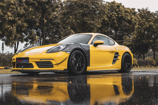 Porsche 718 Cayman / Boxster / GTS / GT4 / Spyder 2017 2018 2019 2020 2021 2022 2023 2024 with Aftermarket Parts - Side Skirts Pre-preg Carbon Fiber from TAKD Carbon