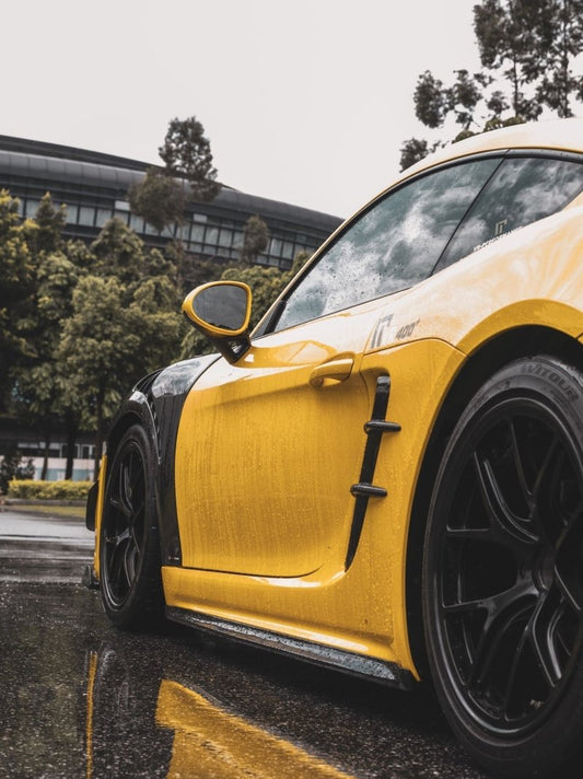 Porsche 718 Cayman / Boxster / GTS / GT4 / Spyder 2017 2018 2019 2020 2021 2022 2023 2024 with Aftermarket Parts - Side Skirts Pre-preg Carbon Fiber from TAKD Carbon