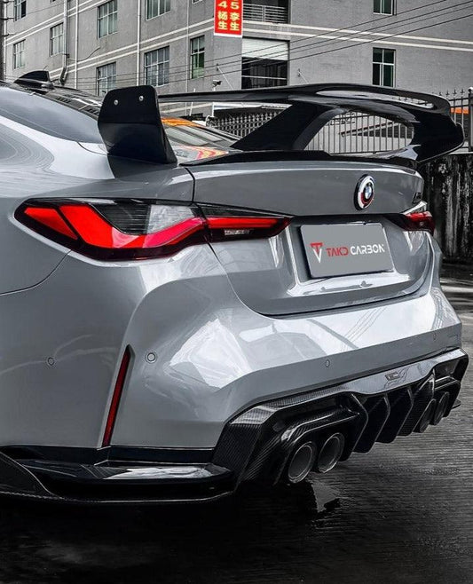 BMW M4 / M4C G82 2021 2022 2023 2024 & 4 series 430i M440i G22 G23 2021 2022 2023 2024 with Aftermarket Parts - Extreme Style Rear GT Wing Pre-preg Carbon Fiber from TAKD Carbon