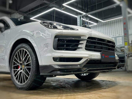 Porsche Cayenne / GTS (does not fit sport design package) 9Y0 9Y3 2018 2019 2020 2021 2022 2023 with Aftermarket Parts - Front Lip Pre-preg Carbon Fiber from TAKD Carbon