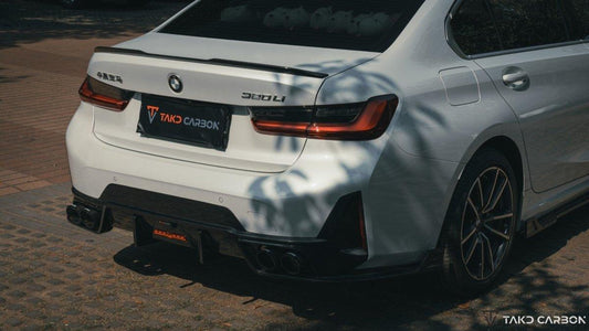 BMW 3 Series 330i (with M-package bumper, does not fit base model) M340i G20 LCI 2023-ON with Aftermarket Parts - V1 Style Rear Diffuser & Canards Pre-preg Carbon Fiber from TAKD Carbon