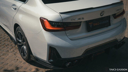 BMW 3 Series 330i (with M-package bumper, does not fit base model) M340i G20 LCI 2023-ON with Aftermarket Parts - V1 Style Rear Diffuser & Canards Pre-preg Carbon Fiber from TAKD Carbon