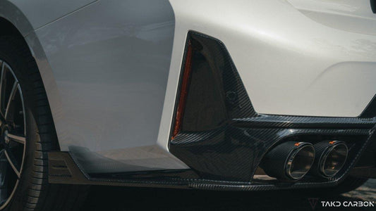 BMW 3 Series 330i (with M-package bumper, does not fit base model) M340i G20 LCI 2023-ON with Aftermarket Parts - V1 Style Rear Diffuser & Canards Pre-preg Carbon Fiber from TAKD Carbon