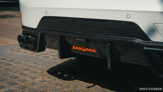 BMW 3 Series 330i (with M-package bumper, does not fit base model) M340i G20 LCI 2023-ON with Aftermarket Parts - V1 Style Rear Diffuser & Canards Pre-preg Carbon Fiber from TAKD Carbon