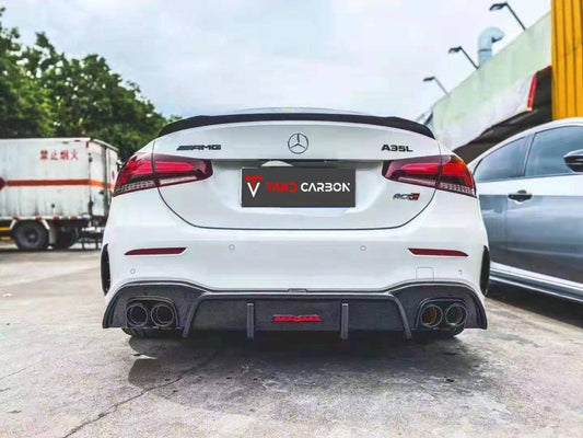 Mercedes Benz A-Class A35L / A220 (with sport-package bumper) W177 2019-ON with Aftermarket Parts - V1 Rear Diffuser Pre-preg Carbon Fiber from TAKD Carbon