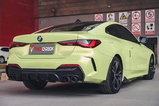 BMW 4 Series 430i M440i G22 G23 2020-ON & 4 Series Gran Coupe M440i 430i (with M-package bumper,Does not fit base model) G26 2022-ON & I4 M50 / e Drive 40 (with M-package bumper,Does not fit base model) G26 2022-ON with Aftermarket Parts - Side Skirts Pre-preg Carbon Fiber from TAKD Carbon