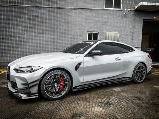 BMW M3/M3C G80/G81 2021-ON & M4/M4C G82/G83 2021 2022 2023 2024 with Aftermarket Parts - V1 Style Side Skirts Pre-preg Carbon Fiber from TAKD Carbon