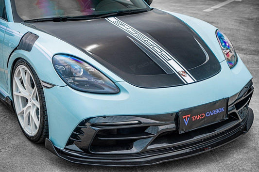 Porsche 718 Boxster / Cayman (all models, including GTS / GT4 / GT4RS / Spyder) & 911 991.1 991.2 (all models, including Carrera S / 4S / T / GTS / 4 GTS / Targa / GT3 / GT3 RS / R / Turbo / Turbo S / GT2 RS with Aftermarket Parts - V2 Style Hood Bonnet Pre-preg Carbon Fiber from TAKD Carbon