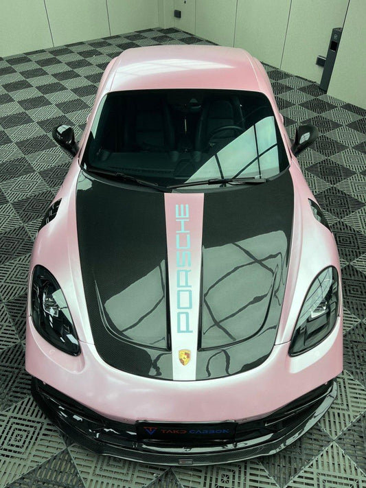 Porsche 718 Boxster / Cayman (all models, including GTS / GT4 / GT4RS / Spyder) & 911 991.1 991.2 (all models, including Carrera S / 4S / T / GTS / 4 GTS / Targa / GT3 / GT3 RS / R / Turbo / Turbo S / GT2 RS with Aftermarket Parts - V2 Style Hood Bonnet Pre-preg Carbon Fiber from TAKD Carbon
