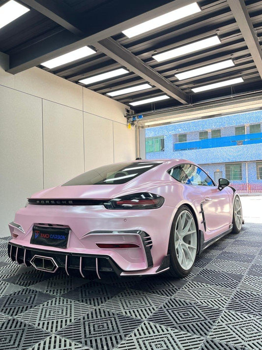 Porsche 718 Cayman / Boxster / GTS 2017-ON with Aftermarket Parts - Rear Bumper (Exhaust Tips Included) Pre-preg Carbon Fiber from TAKD Carbon