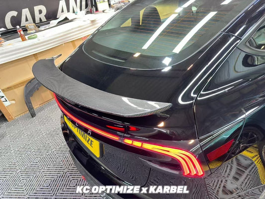 Tesla Model 3 Highland 2024-ON with Aftermarket Parts - V1 GT Style Rear Wing Pre-preg Carbon Fiber from Karbel Carbon