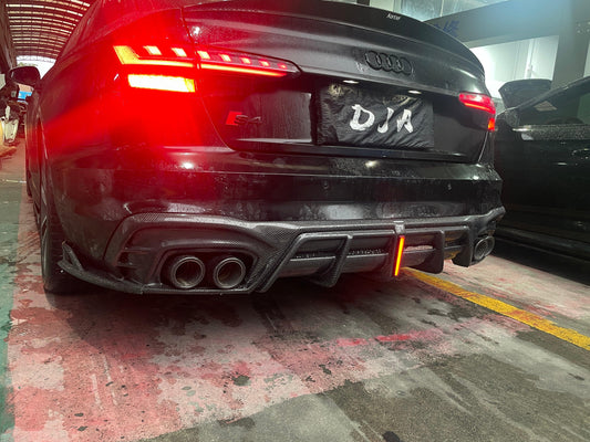 Audi S4 / A4 (With S-line Bumper) B9.5 2020 2021 2022 2023 2024 with Aftermarket Parts - AE / Plustic Style Rear Diffuser & Canards Carbon Fiber / ABS