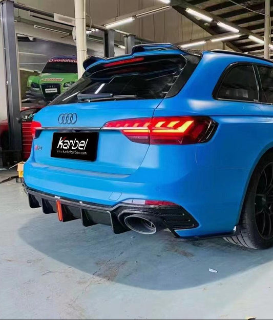 Audi RS4 B9.5 2020 2021 2022 2023 2024 with Aftermarket Parts - Rear Diffuser & Canards Pre-preg Carbon Fiber from Karbel Carbon