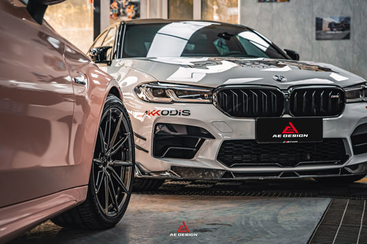 BMW M5 / M5C F90 Pre-LCI 2018 2019 2020 & M5 / M5C F90 LCI 2021 2022 2023 2024 With Aftermarket Parts - AE Lower Lip & Middle Lip Carbon Fiber from ArmorExtend