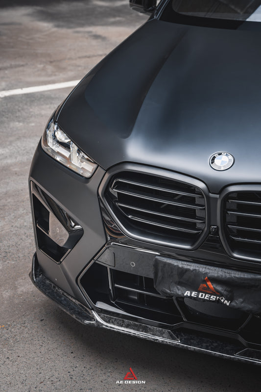 BMW X5M X5MC F95 & X6M X6MC F96 2024-ON (LCI) With Aftermarket Parts - AE Style Front Lip Carbon Fiber from ArmorExtend