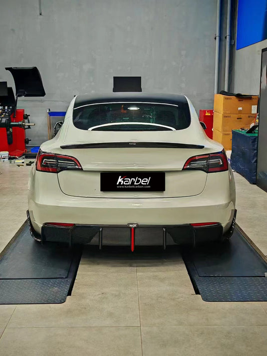 Tesla Model 3/P 2017-2023 with Aftermarket Parts - Rear Spoiler Pre-preg Carbon Fiber from Karbel Carbon