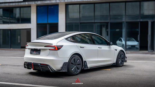 Tesla Model 3 Highland / Performance 2024-ON with Aftermarket Parts - AE Style Side Skirts & Canards Carbon Fiber from ArmorExtend