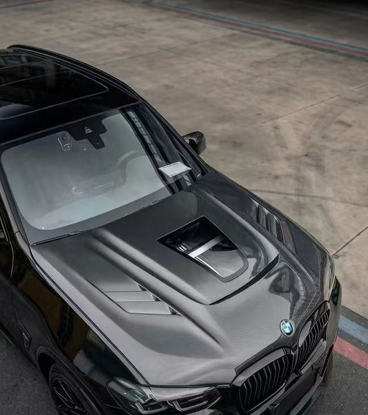 BMW X3 G01 & X3M X3MC F97 (Fits Both Pre-LCI & LCI) 2019 2020 2021 2022 2023 2024 & X4 G02 & X4M X4MC F98 (Fits Both Pre-LCI & LCI) 2019 2020 2021 2022 2023 2024 2025 with Aftermarket Parts ART Vented Transparent Glass V2 Hood Bonnet Dry Pre-preg Carbon Fiber from ArmorExtend