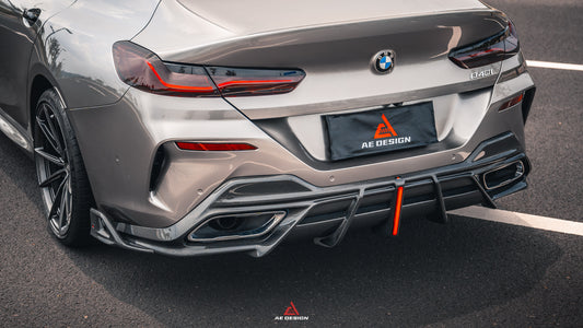 BMW 8 Series M850i 840i (With M-Package Bumper) G14 G15 G16 2018 2019 2020 2021 2022 2023 2024 with Aftermarket Parts - AE Rear Diffuser & Canards Carbon Fiber from ArmorExtend