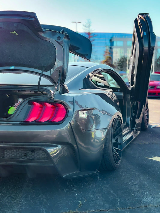 Ford Mustang GT 5.0 Mach1 Bullitt V6 3.6 Ecoboost 2.3 S550.1 S550.2 2015-2023 (exhaust exit relocation or CMST exhaust required) with Aftermarket Parts - Rear Bumper & Diffuser Carbon Fiber / FRP from CMST Tuning