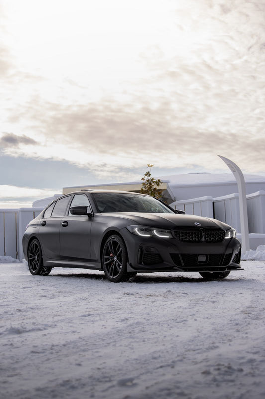 BMW 3 Series 330i (with M-package bumper, does not fit base model) M340i G20 Pre-LCI 2019 2020 2021 2022 with Aftermarket Parts - V1 Style Front Lip Pre-preg Carbon Fiber from TAKD Carbon
