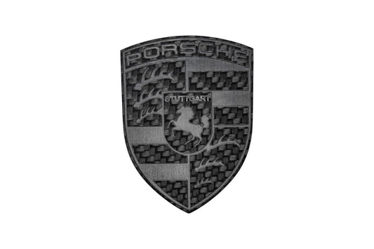 Porsche Style Crest Emblem Badge - Blacked Out Carbon Fiber