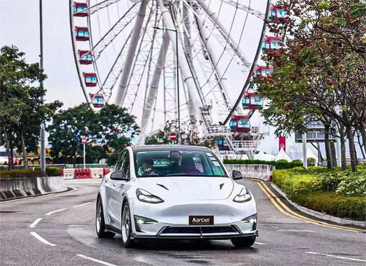 Tesla Model Y 2020-ON with Aftermarket Parts - Front Lip Pre-preg Carbon Fiber from Karbel Carbon