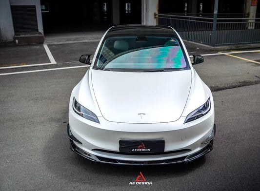 Tesla Model 3 Highland 2024-ON with Aftermarket Parts - AE Style Front Lip Carbon Fiber from ArmorExtend